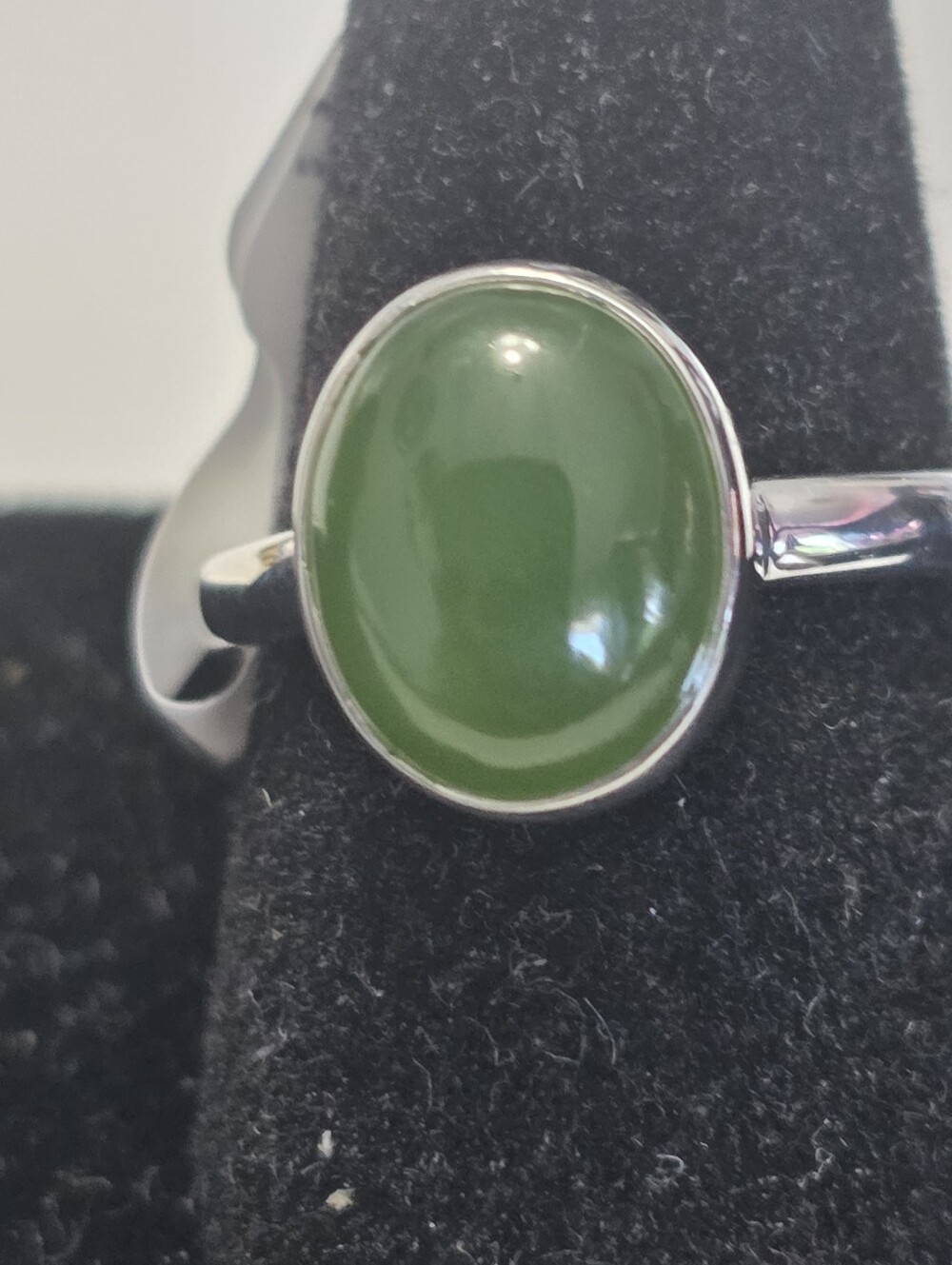 Sterling Silver Green Oval Nephrite Jade Ring